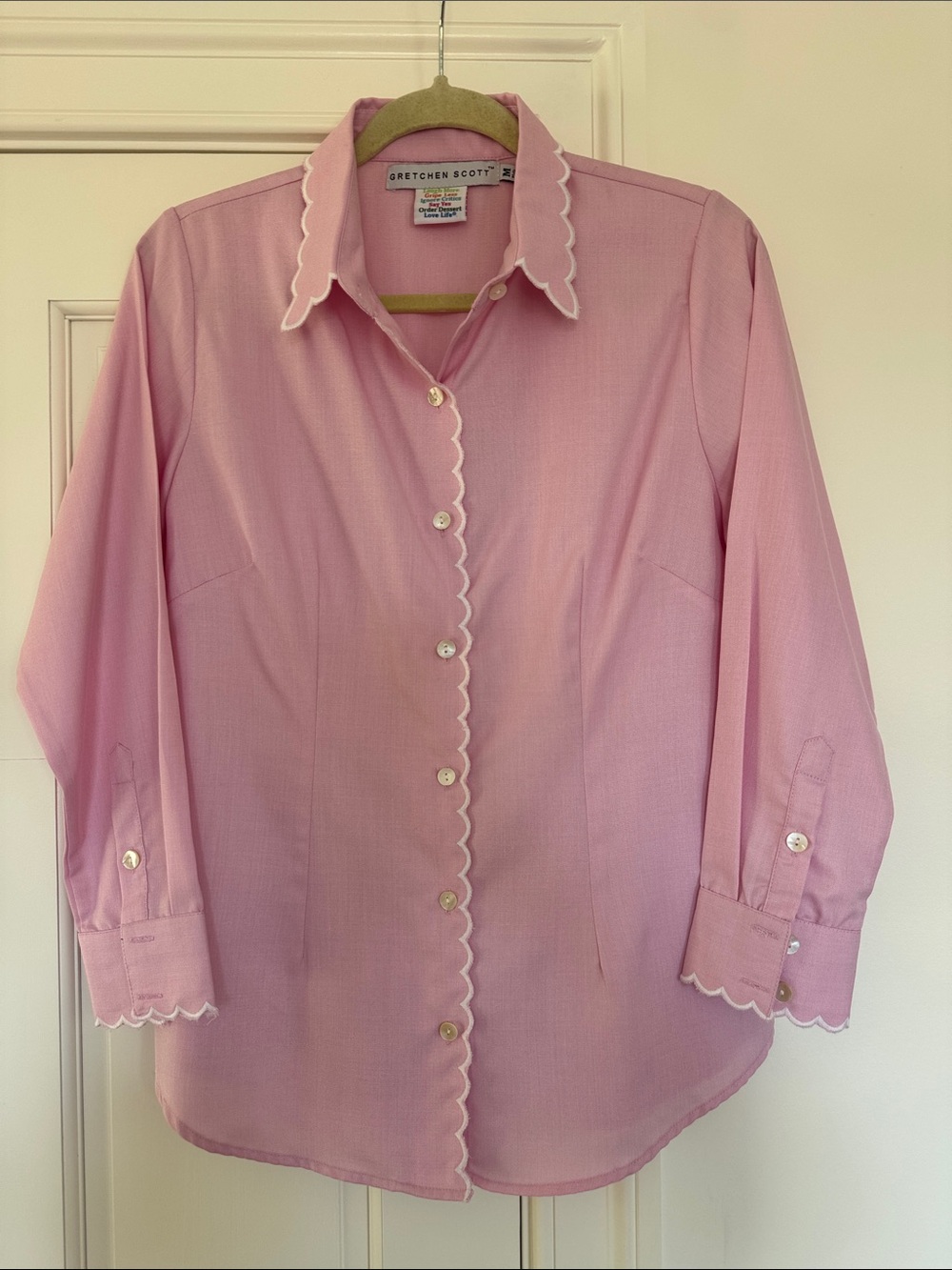 Gretchen Scott Designs Pink Scallop-Trim Button-Up Top